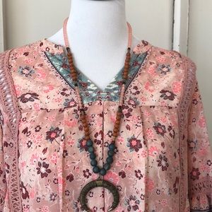Squash blossom necklace blue and pink